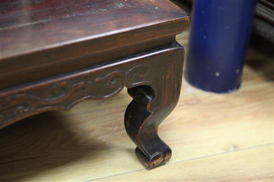 A Chinese hongmu Kang table, 19th century, W.48cm L.82cm H.25cm, old restorations